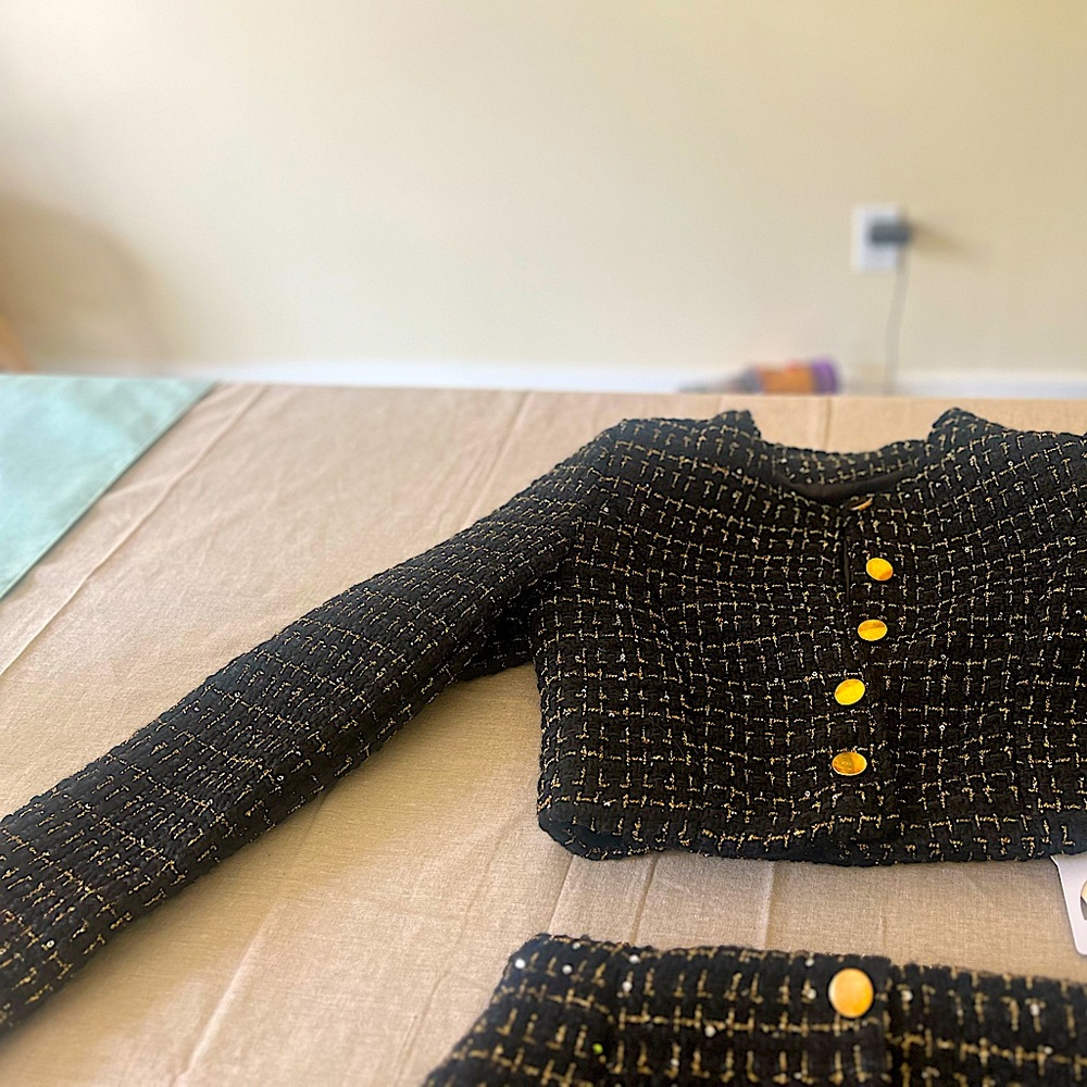 Elegant suit black with gold threads , beautiful for any occasion